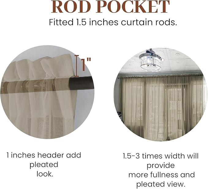 Dreaming Casa Solid Sheer Curtains 84 Inches Long Taupe Rod Pocket Voile - Image 2