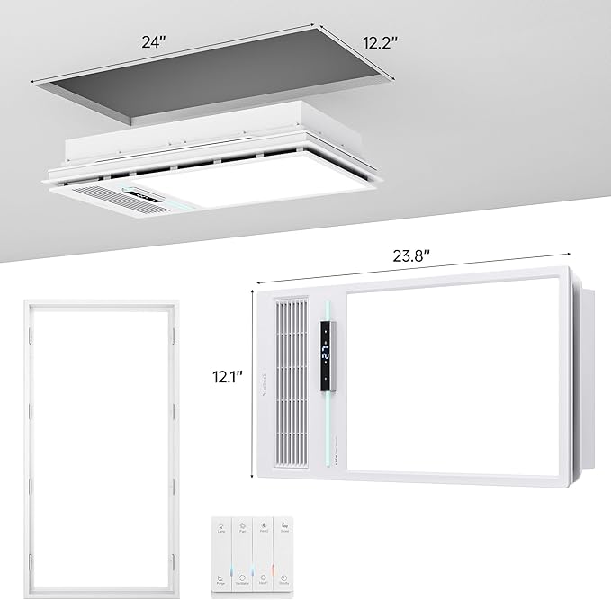 Bathroom Fan with Light and 1800W Heater, 160 CFM Ventilation, Remote Control - Image 7