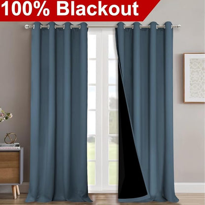 NICETOWN Full Shading Curtains for Windows, Smoky Blue, 52 inches W x 95 inches - Image 2