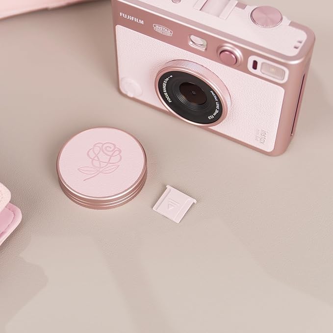 Pink Lens Cap for Fujifilm Insta Mini EVO, Retro Leather Aluminum Anti-Dust - Image 2