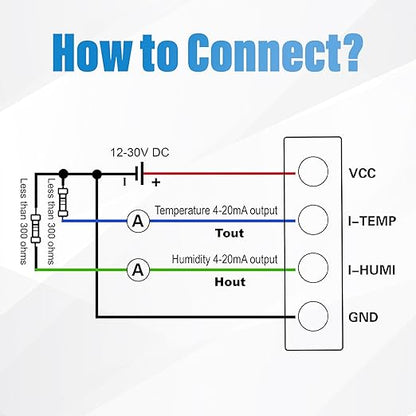 Tzone 4-20mA Temperature Humidity Transmitter, Digital Analog Temperature - Image 5