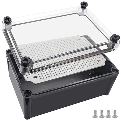 Junction Box, IP67 Waterproof ABS Black Project Box Clear Cover by Otdorpatio