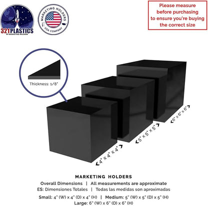 2 Pack Acrylic Display Riser Boxes 3 Piece No Lid Black Retail Product Riser 4" - Image 7