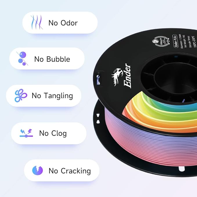 Creality 3D Printer Filament, Rainbow PLA+ Filament 1.75mm, PLA Pro - Image 3