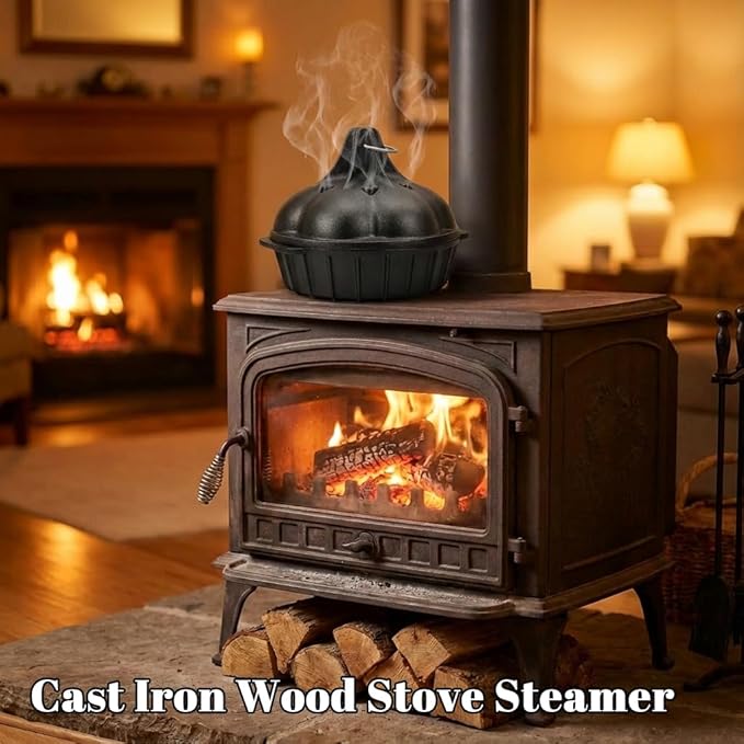 Wood Stove Steamer & Woodstove Steamer Stove Humidifier Cast Iron, 2.4 Qt Round - Image 2