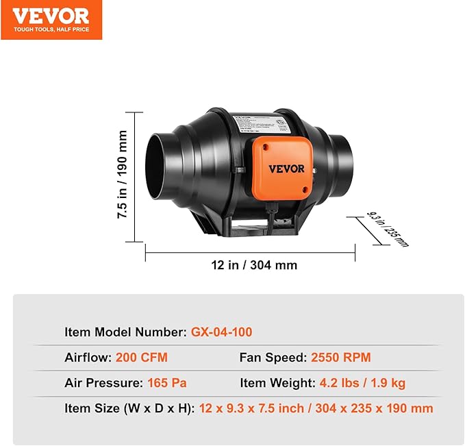 VEVOR Inline Duct Fan, 4-Inch 200 CFM - Image 7