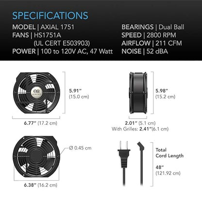 AC Infinity AXIAL 1751, Muffin Fan, 120V AC 172mm x 150mm x 51mm High Speed - Image 6