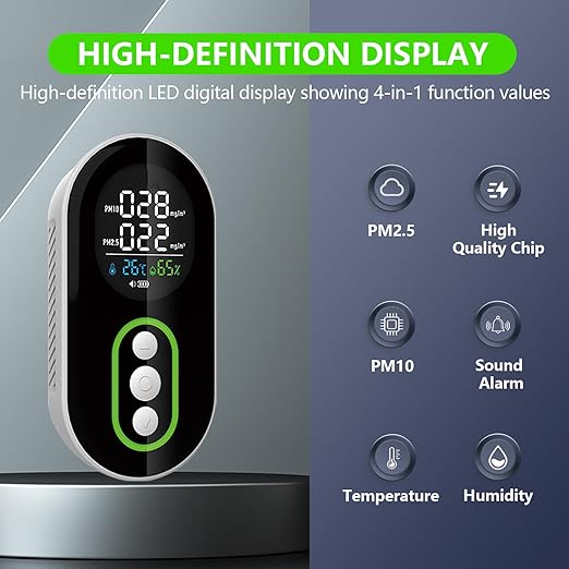 4 in 1 PM 2.5 and PM 10 Air Quality Monitor, Portable PM 2.5 Detector - Image 3