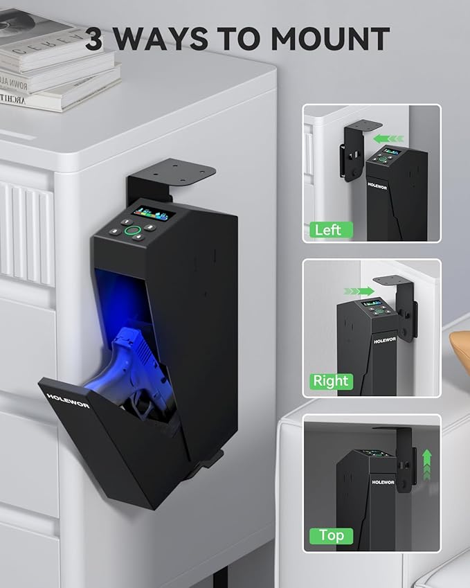 Gun Safe Biometric Pistol Safe Fingerprint Drop Down Mount Handgun Safe Under - Image 6