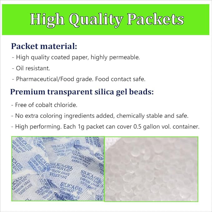 Premium Silica Gel Desiccant Packs 1 Gram 100 Packets Moisture Absorbers - Image 2