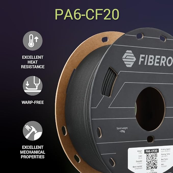 Polymaker Fiberon PA6-CF Carbon Fiber Nylon Filament 1.75mm Black 0.5kg - Image 6