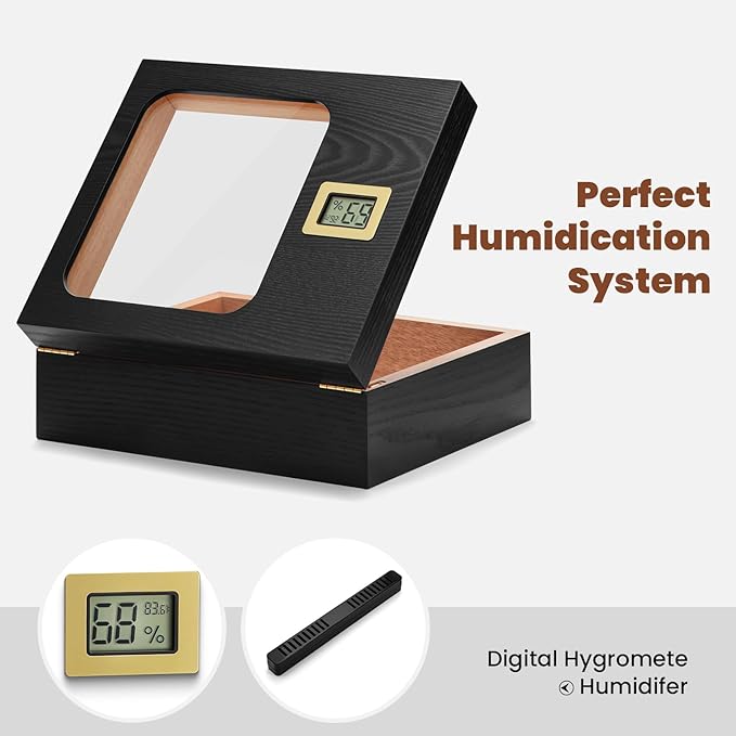 Cigar Humidor, Modern Glass Top Cedar Humidor Cigar Box - Image 3
