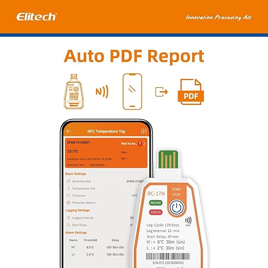 Elitech RC-17N NFC Disposable USB Temperature Data Logger PDF Report Light - Image 6