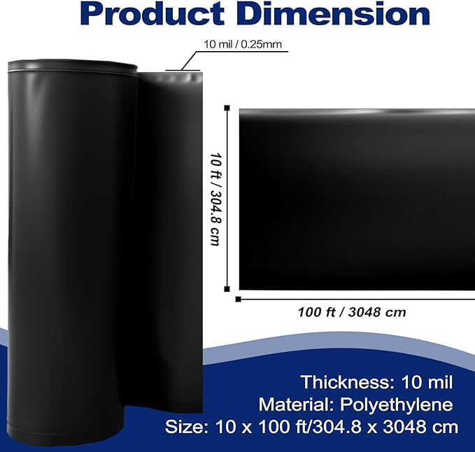 10'x100' Crawl Space Vapor Barrier, 10mil Film Black Plastic Sheeting - Image 2