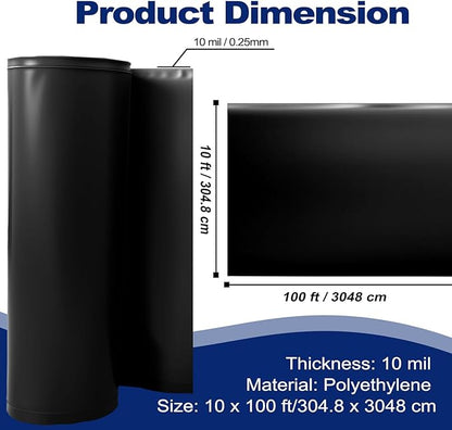 10'x100' Crawl Space Vapor Barrier, 10mil Film Black Plastic Sheeting - Image 2