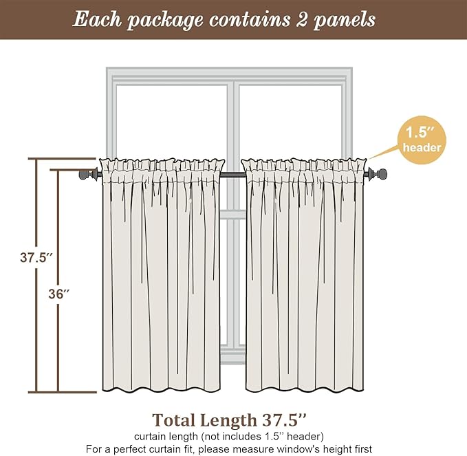 Chyhomenyc Roman Kitchen Curtains 36 Inch Length, Light Filtering Linen Blend - Image 4