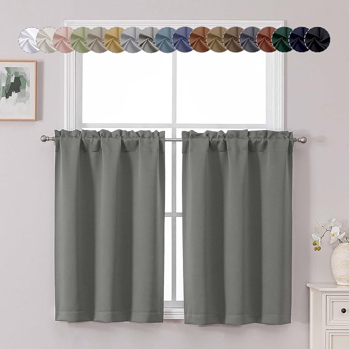 Chyhomenyc Light Grey Short Blackout Curtains 36 Inch Length, Small Kitchen by Chyhomenyc