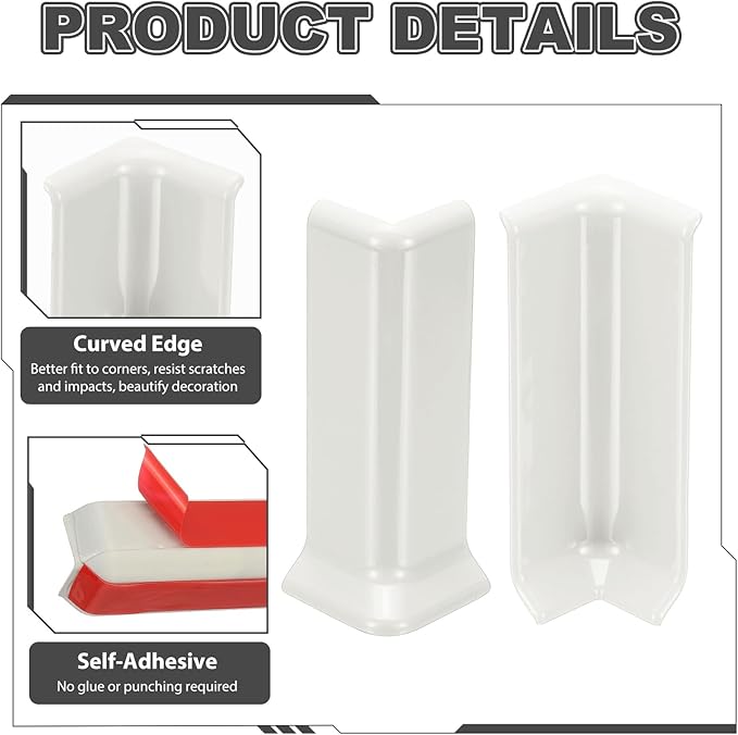 uxcell Self Adhesive Baseboard Corner Blocks, 4.07 Inch Wall Edge Corner - Image 4
