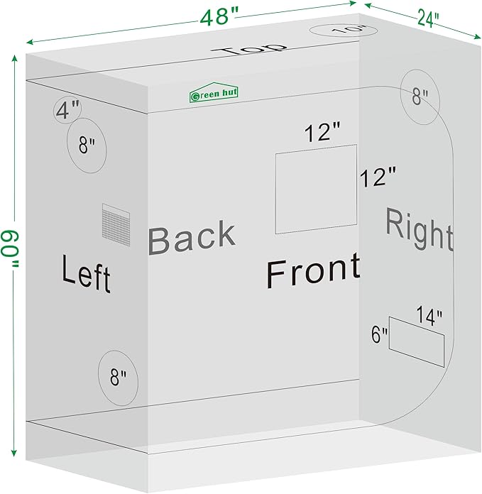 Indoor Grow Tent 48"x24"x60" 600D Mylar Hydroponic - Image 8