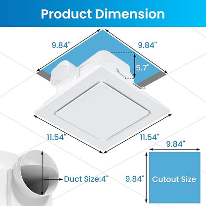 Hon&Guan Bathroom Exhaust Fan, Quiet Square Bathroom Vent Fan 111 CFM, 1.0 Sones - Image 2