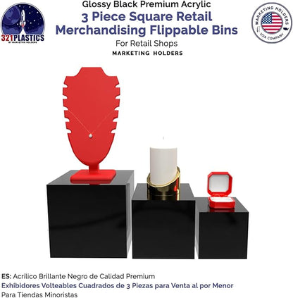 2 Pack Acrylic Display Riser Boxes 3 Piece No Lid Black Retail Product Riser 4" - Image 3