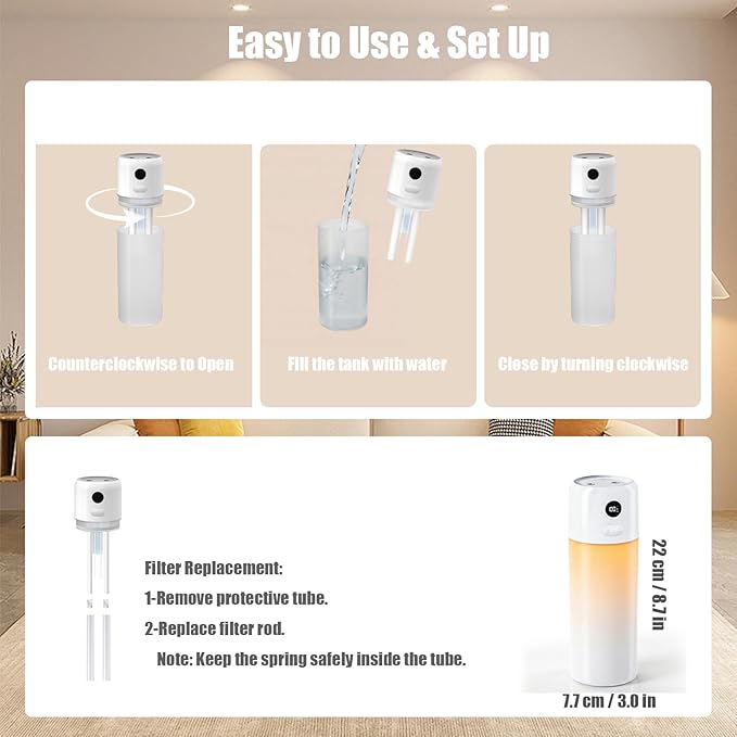 Mini Humidifier for Bedroom, Dual Mist Rechargeable Travel Humidifier for Office - Image 8