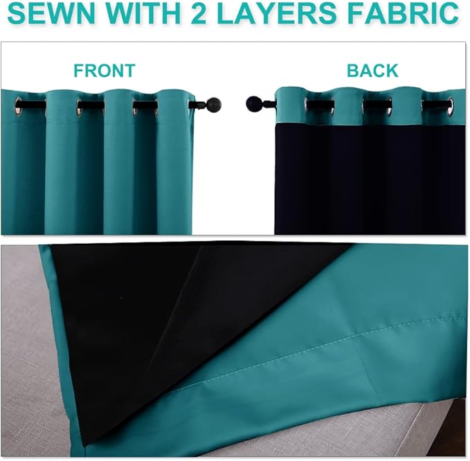 NICETOWN Peacock Teal 100% Blackout Curtains - Image 5