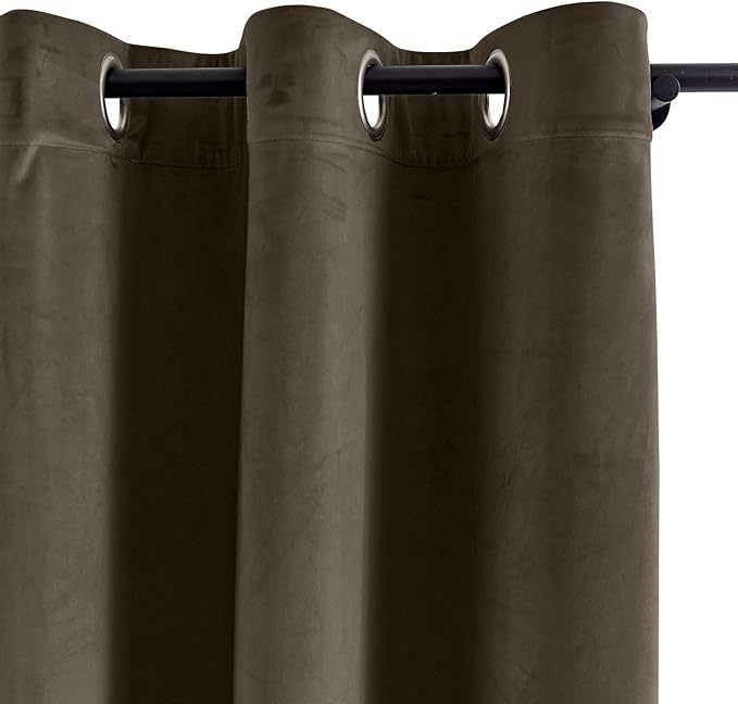 ChadMade Blackout Lined Premium Velvet Curtain Brown 50Wx96L Inch, Eyelet - Image 2