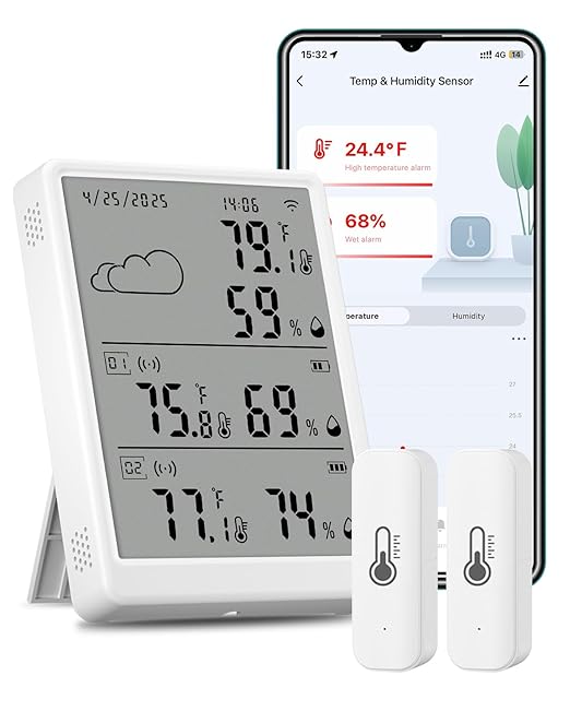 WiFi Hygrometer Thermometer 3 Pack, Digital Smart Temperature Humidity Monitor by MOES