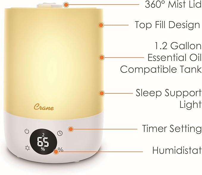 Crane Ultra-Quiet 3-in-1 Humidifier, Essential Oil Aroma Diffuser & Soothing - Image 7
