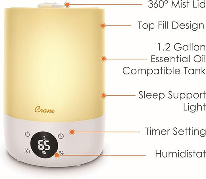 Crane Ultra-Quiet 3-in-1 Humidifier, Essential Oil Aroma Diffuser & Soothing - Image 7
