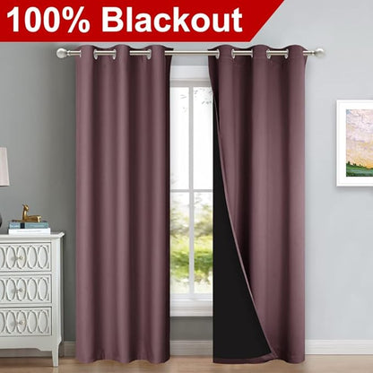 NICETOWN Dry Rose Blackout Curtains 80 inches Long, Full Light Blocking Drapes - Image 2
