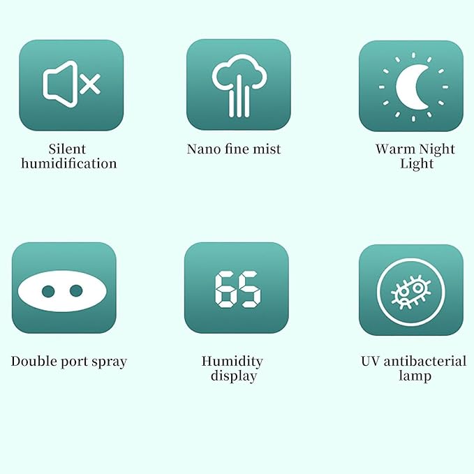 Cool Mist Humidifiers, 1.5L Led Lights, Smart Timer, Dual Nozzles, Quiet - Image 3