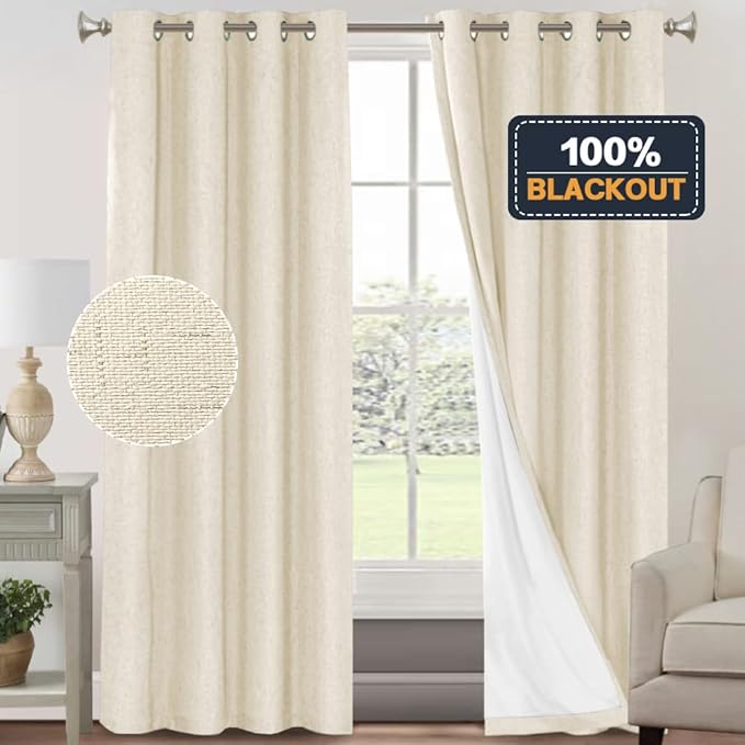 PrinceDeco 100% Blackout Curtains 96 Inches Long 2 Panels Sets Linen Black Out - Image 6