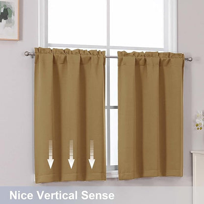 Chyhomenyc Gold Short Blackout Curtains 30 Inch Length, Small Kitchen Curtain - Image 6
