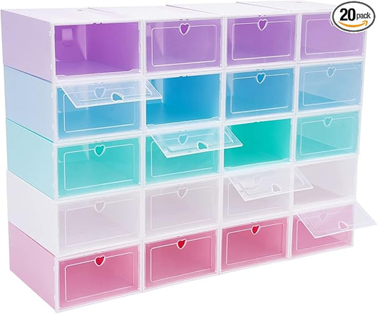 20 Pack Shoe Storage Box, Stackable Clear Plastic Shoes Organizer by XUANIIIL