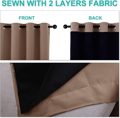 NICETOWN Cappuccino Bedroom Full Blackout Cold Blocking Short Curtain Panels - Image 5