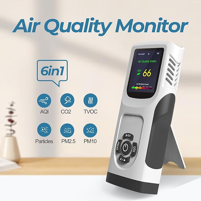 6-in-1 Air Quality Monitor Indoor CO2 Monitor, 3000mAh AQI TVOC Air Quality - Image 2