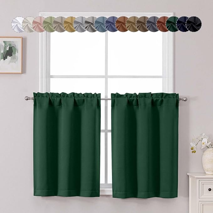 Chyhomenyc Ever Green Short Blackout Curtains 30 Inch Length, Small Kitchen by Chyhomenyc