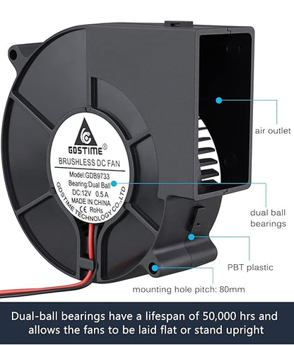 GDSTIME 97mm x 33mm DC Blower, 110V 220V AC Powered Fan 9733 - Image 3