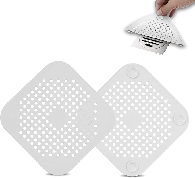 2 Pack Drain Hair Catcher Silicone Bathroom Accessories Square Drain Cover by joybridalc