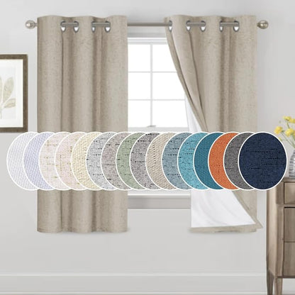 PrinceDeco Linen Texture Curtains Soild 100% Blackout Thermal Insulated by PrinceDeco