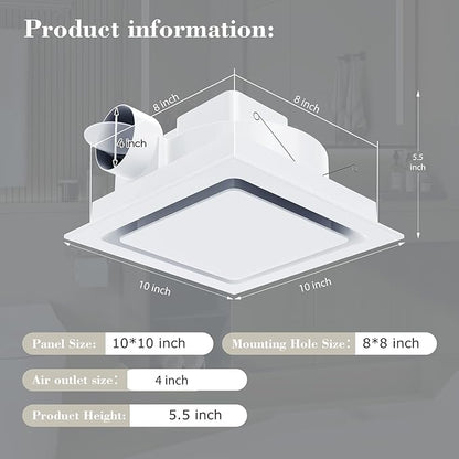 Bathroom Exhaust Fan 10" Panel Ultra Quiet without Light（8x8 Mount） - Image 2