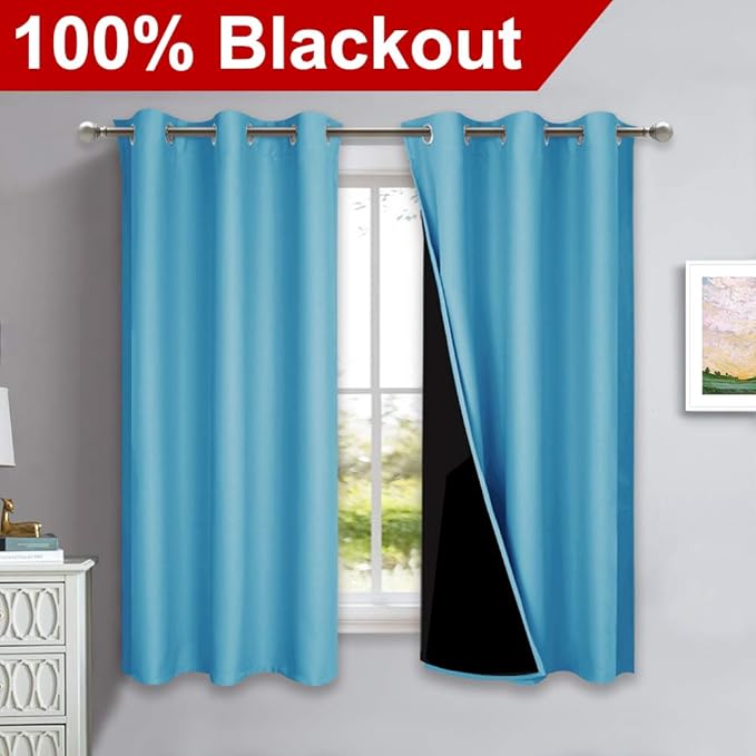 NICETOWN 100% Blackout Curtains 45 inches Long, Teal Blue, 1 Pair, 42 inches - Image 2
