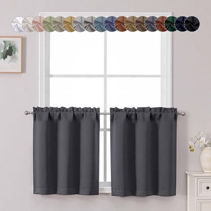 Chyhomenyc Charcoal Grey Short Blackout Curtains 24 Inch Length, Small Kitchen by Chyhomenyc