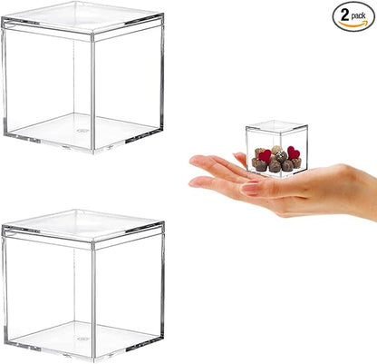 KissYou Small Acrylic Box Clear Display Case Plastic Square Cube 2 Packs Candy by KissYou