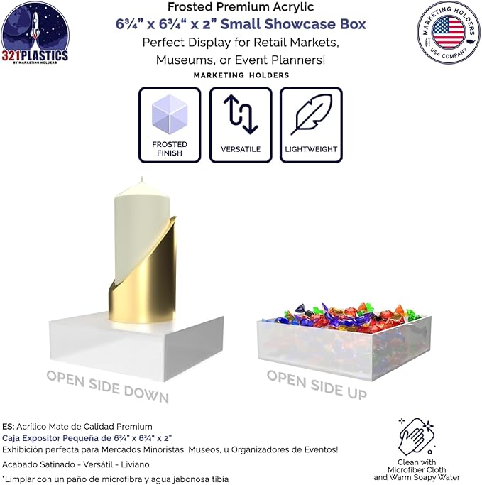 Acrylic Display Box with One Open Side 6.75" x 6.75" x 2 No Lid Versatile - Image 3
