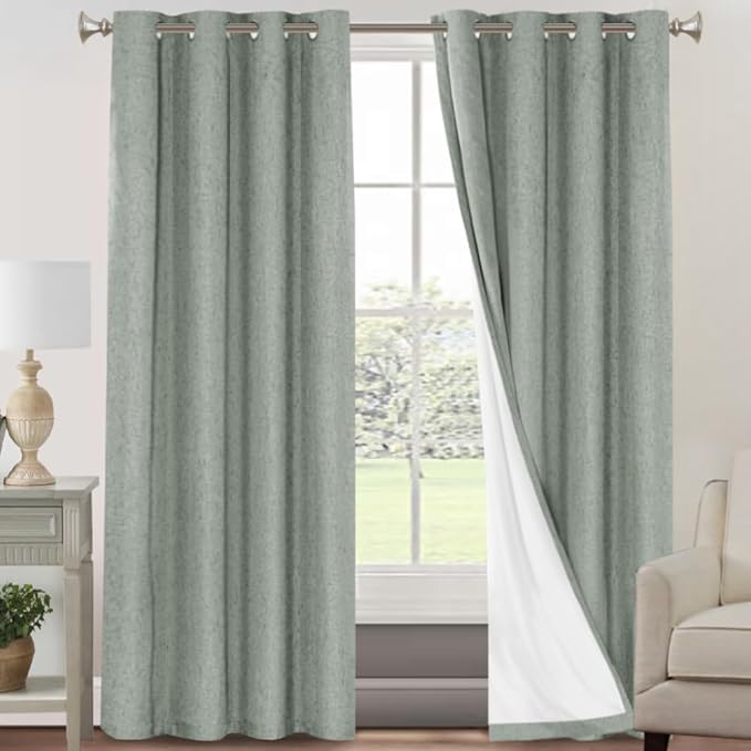PrinceDeco Blackout Curtains for Bedroom 96 Inches Long Linen Look Curtains for by PrinceDeco