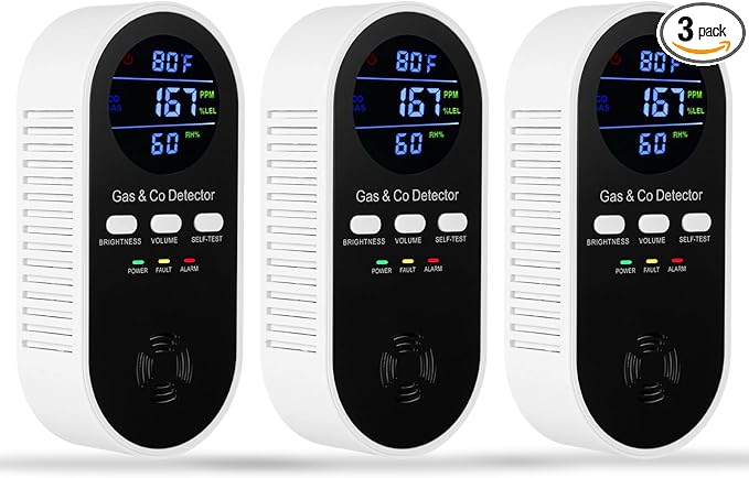 3 Packs 5-in-1 Combination Gas &Carbon Monoxide Detector, Plug-in Explosive Gas by HembisenSafetyProducts