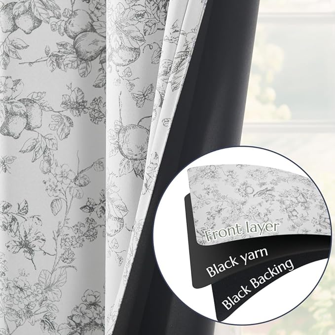 jinchan 95% Blackout Floral Curtains 84 Inches Long, Printed Flower Grey - Image 7